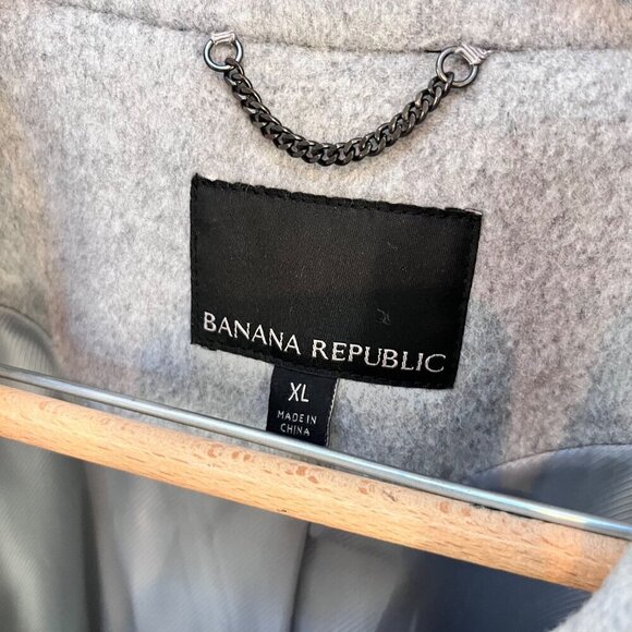 Banana Republic Womens Grey Wool Blend OversCoat XL With Striped Detail & Pocket - Picture 2 of 6
